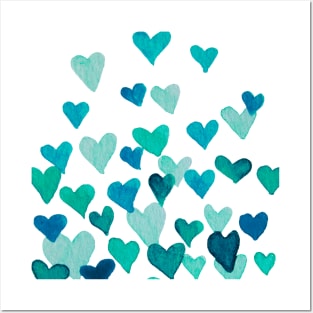 Valentine’s Day Watercolor Hearts – turquoise Posters and Art